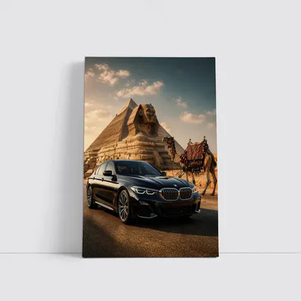 Black BMW Five Series Egypt Sphinx Background