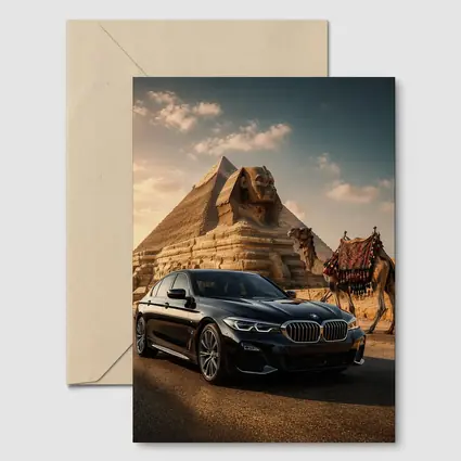Black BMW Five Series Egypt Sphinx Background