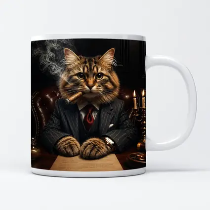 Boss Cat Smoking Cigar Dark Office
