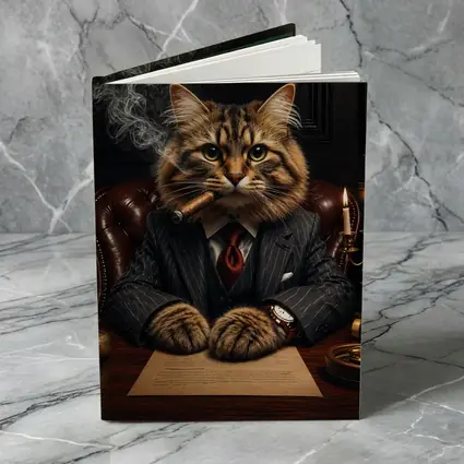 Boss Cat Smoking Cigar Dark Office