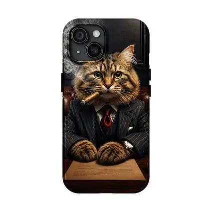 Boss Cat Smoking Cigar Dark Office