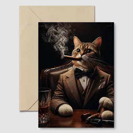 Boss Cat Smoking Cigar in Suit