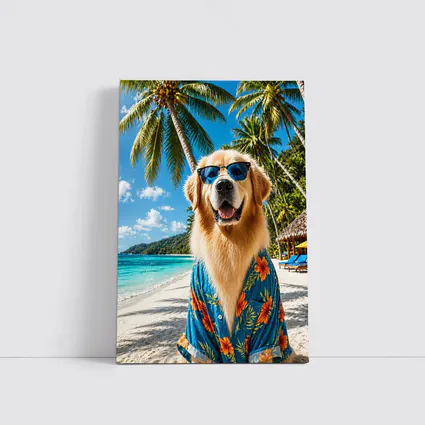 Golden Retriever Hawaiian Shirt Tropical Beach