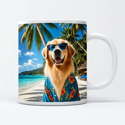 Golden Retriever Hawaiian Shirt Tropical Beach