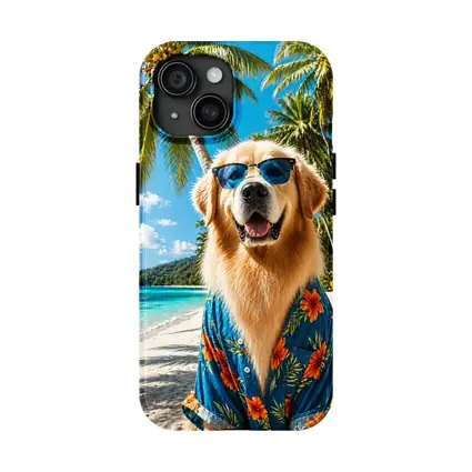 Golden Retriever Hawaiian Shirt Tropical Beach