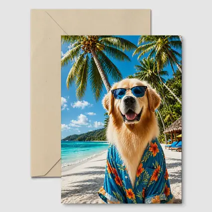 Golden Retriever Hawaiian Shirt Tropical Beach