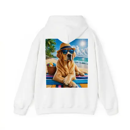 Golden Retriever With Sunglasses On Summer Beach