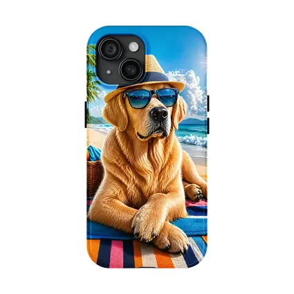 Golden Retriever With Sunglasses On Summer Beach