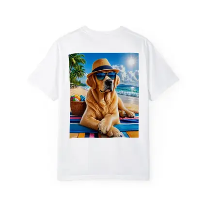 Golden Retriever With Sunglasses On Summer Beach