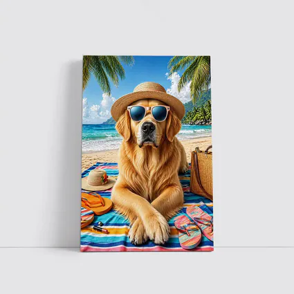 Golden Retriever Relaxing on Sunny Beach