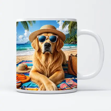 Golden Retriever Relaxing on Sunny Beach