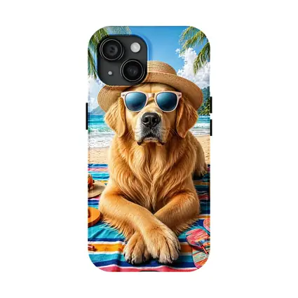 Golden Retriever Relaxing on Sunny Beach