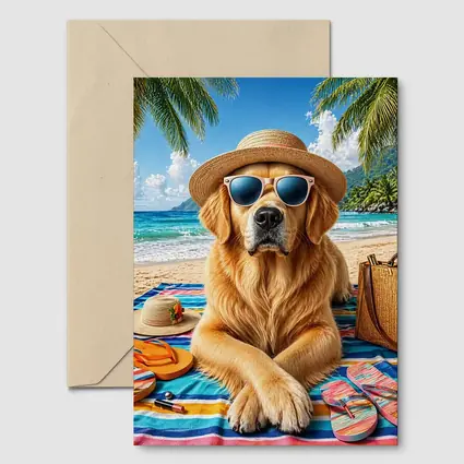 Golden Retriever Relaxing on Sunny Beach