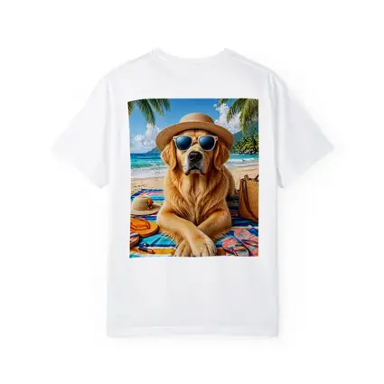 Golden Retriever Relaxing on Sunny Beach