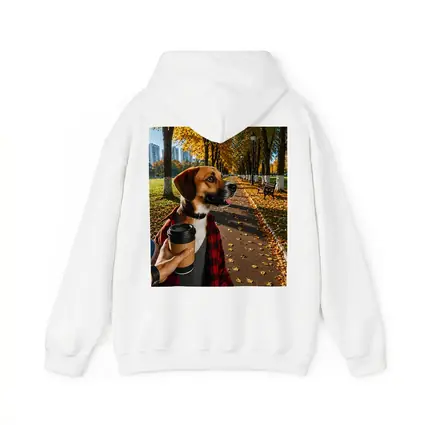 Dog in Autumn Park With Coffee