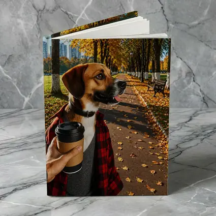 Dog in Autumn Park With Coffee