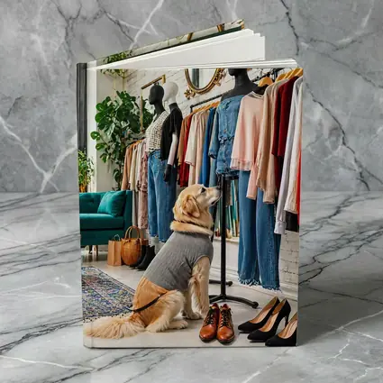 Golden Retriever Dog in Fashion Boutique