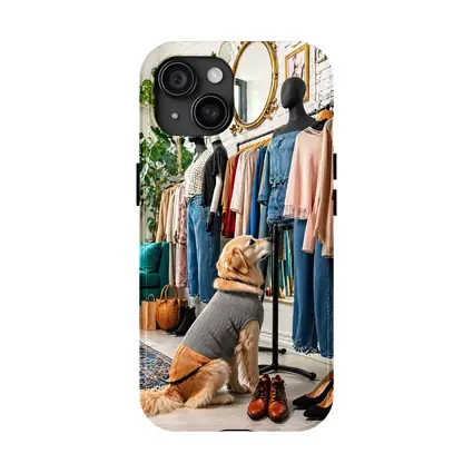 Golden Retriever Dog in Fashion Boutique