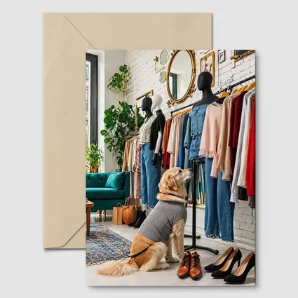 Golden Retriever Dog in Fashion Boutique