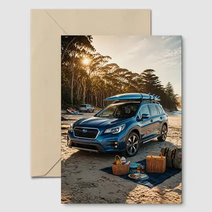Subaru Ascent Blue SUV Beach Picnic Scene