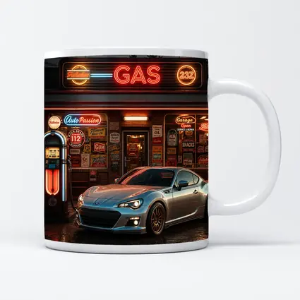 Subaru BRZ Retro Neon Gas Station Night
