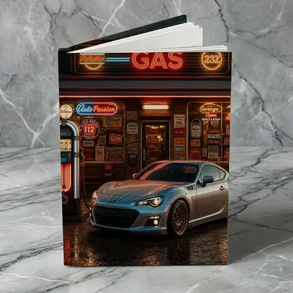 Subaru BRZ Retro Neon Gas Station Night