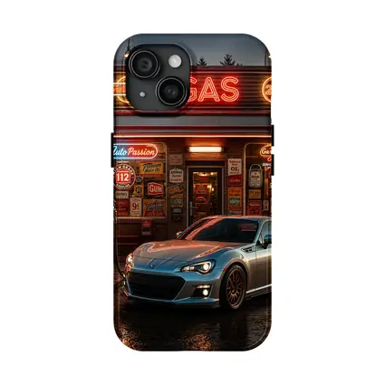 Subaru BRZ Retro Neon Gas Station Night