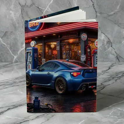 Subaru BRZ Blue Coupe Neon Gas Station