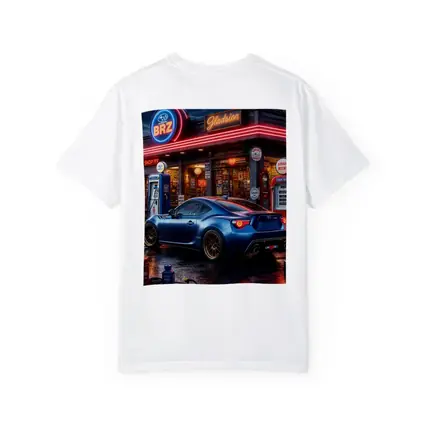 Subaru BRZ Blue Coupe Neon Gas Station