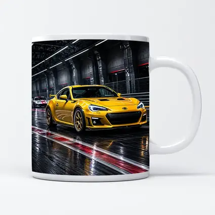 Toyota GT86 Yellow Racing on Wet Track