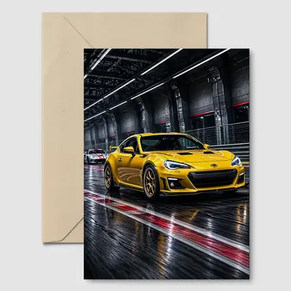 Toyota GT86 Yellow Racing on Wet Track