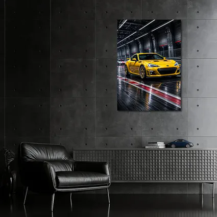 Toyota GT86 Yellow Racing on Wet Track
