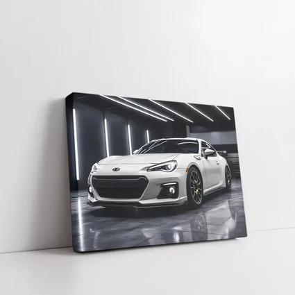 Subaru BRZ White Sports Car Garage Setting