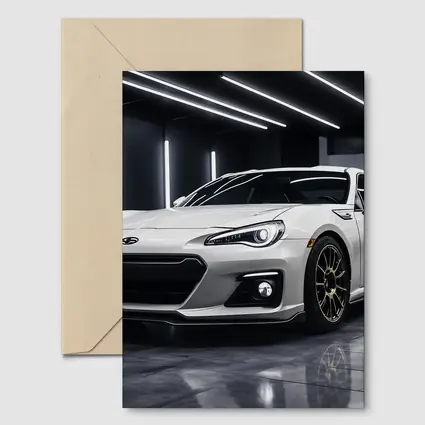 Subaru BRZ White Sports Car Garage Setting