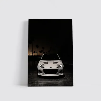Subaru BRZ White Front Night Palm Trees
