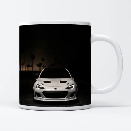 Subaru BRZ White Front Night Palm Trees