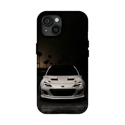 Subaru BRZ White Front Night Palm Trees