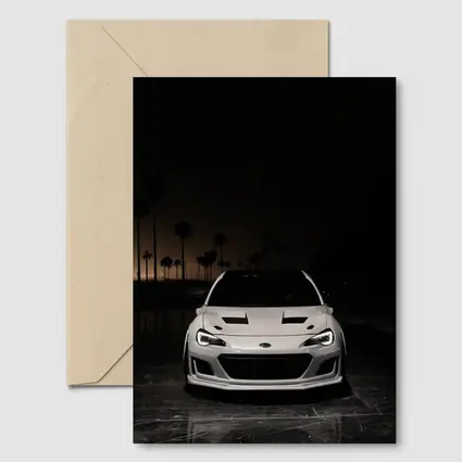 Subaru BRZ White Front Night Palm Trees