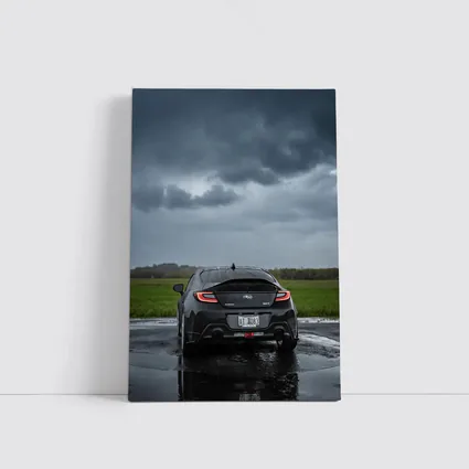 Subaru BRZ Black Wet Road Stormy Sky