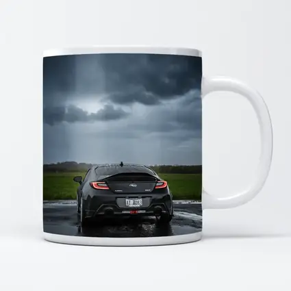 Subaru BRZ Black Wet Road Stormy Sky