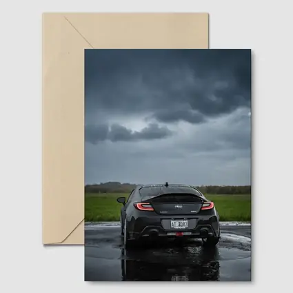 Subaru BRZ Black Wet Road Stormy Sky