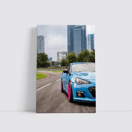 Subaru BRZ Blue Pink Wheels City Street