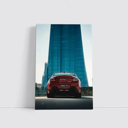 Subaru BRZ Red Rear Glass Building