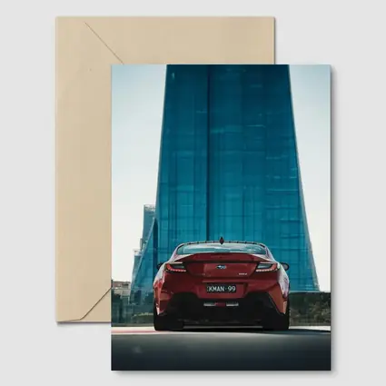 Subaru BRZ Red Rear Glass Building