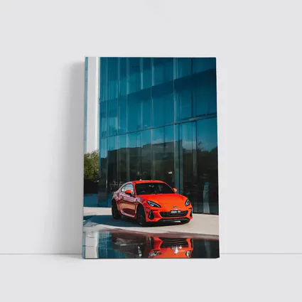 Subaru BRZ Red Sports Car Glass Building