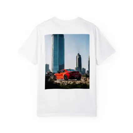 Subaru BRZ Red Sports Car City Skyline