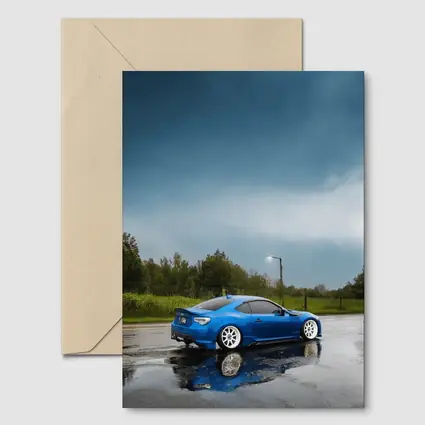 Subaru BRZ Blue Wet Rainy Street