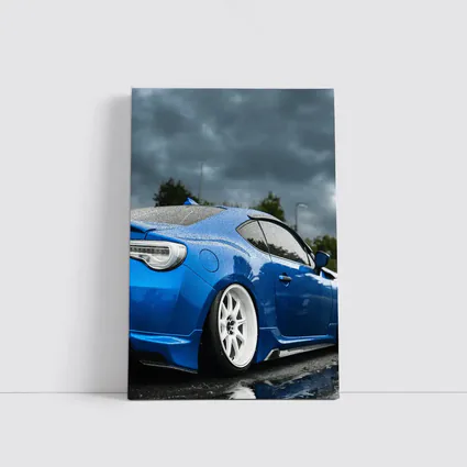 Subaru BRZ Blue Stance Rainy Overcast Sky