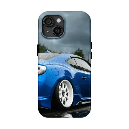 Subaru BRZ Blue Stance Rainy Overcast Sky