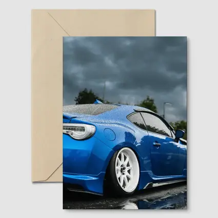 Subaru BRZ Blue Stance Rainy Overcast Sky